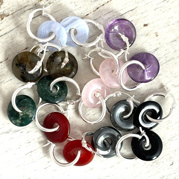 Semi precious gemstones on Hoop Earrings