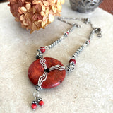 Handmade sterling silver and Coral statement necklace