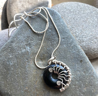 Black onyx and silver Lyra necklace