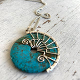 Large natural Turquoise lyra necklace
