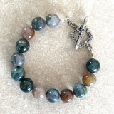 Chunky Moss Agate and Silver Bracelet