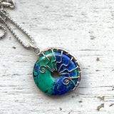 Azurite Malachite 30mm Lyra necklace on 18” sterling Silver chain