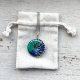 Azurite Malachite 30mm Lyra necklace on 18” sterling Silver chain