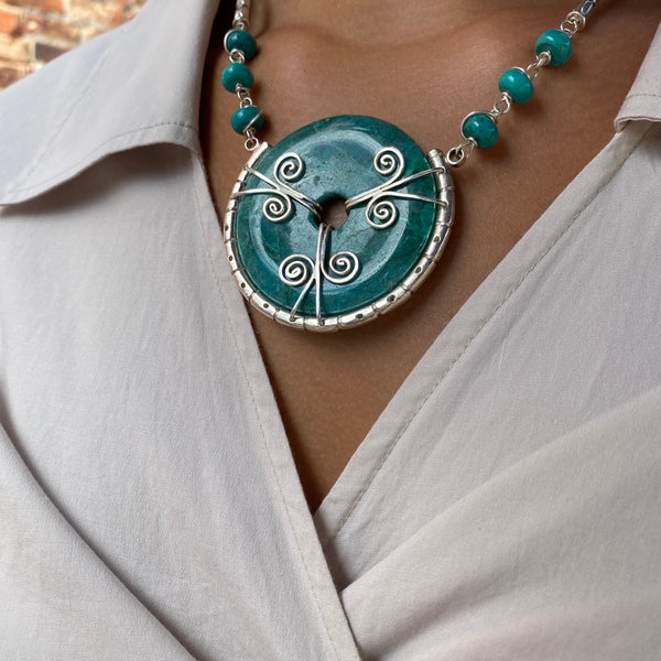 Chrycocolla Turquoise choker pendant