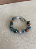 Chunky Moss Agate and Silver Bracelet