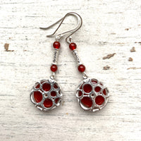 Red Carnelian and silver drop earrings