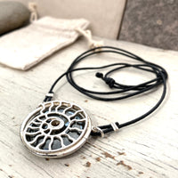 Ammonite choker necklace on Leather