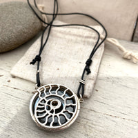 Ammonite choker necklace on Leather
