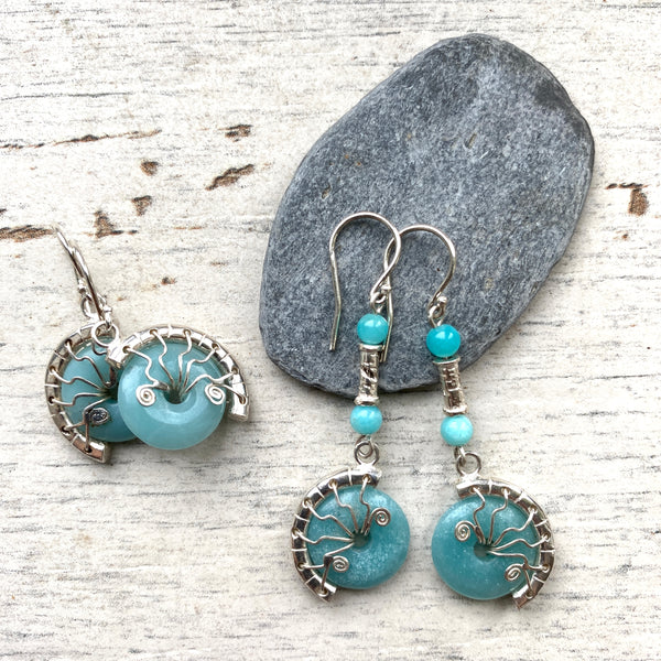 Amazonite  Fossil earrings