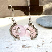 Rose Quartz Silver fossil  earrings