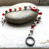 Silver and Carnelian linked  bracelet