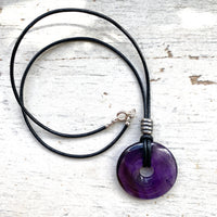 Amethyst and leather necklace