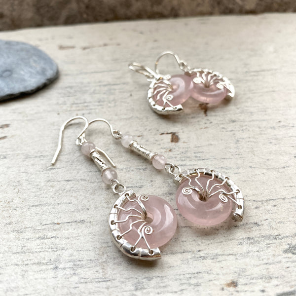 Rose Quartz fossil earrings