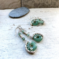 Aventurine Silver Fossil earrings