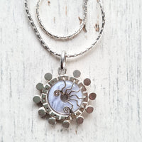 Silver Flower necklace in Blue Lace agate