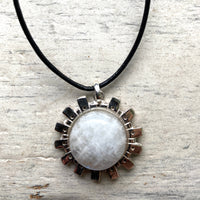 Rainbow moonstone cog pendant