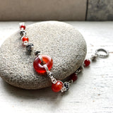 Silver and Carnelian linked  bracelet