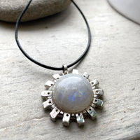 Rainbow moonstone cog pendant