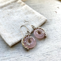 Rose Quartz Silver fossil  earrings