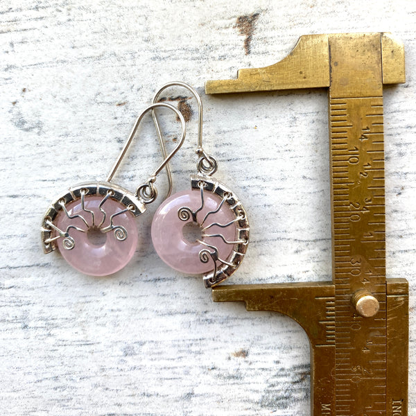 Rose Quartz Silver fossil  earrings