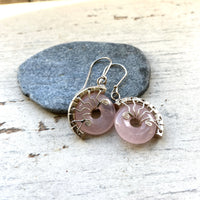 Rose Quartz Silver fossil  earrings