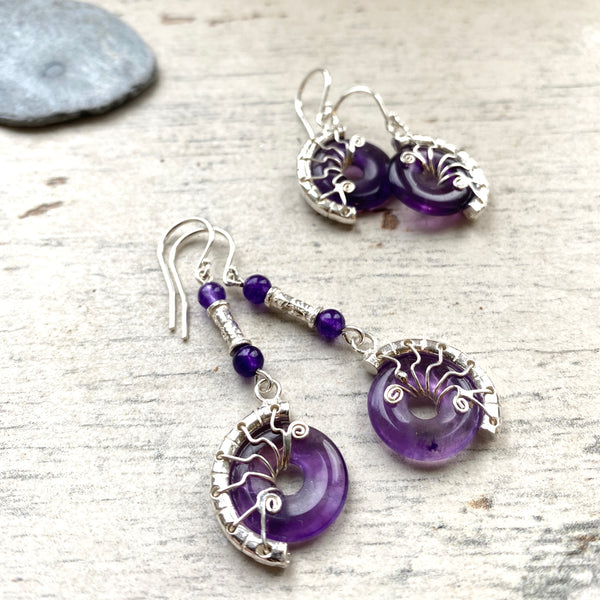 Amethyst fossil earrings