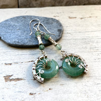 Aventurine Silver Fossil earrings