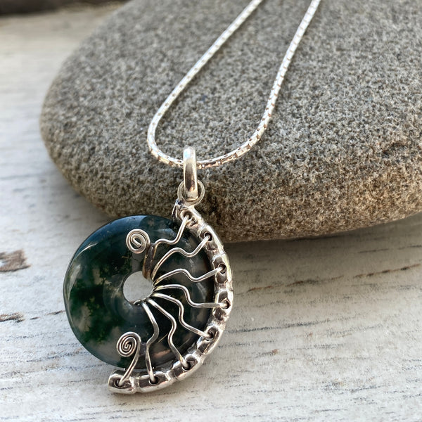 Moss Agate small Lyra necklace